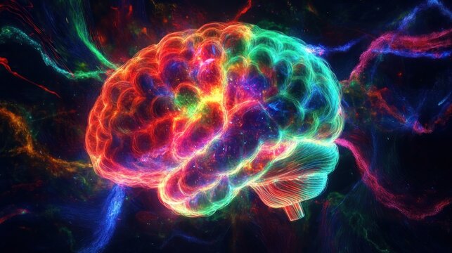 Creativity concept with a brain exploding in colors. Mind blown concept