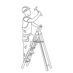 sketch of builder ladder with hammer on white background vector
