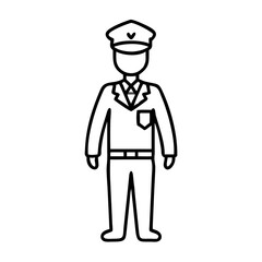 Outline figure of police officer in uniform on white background