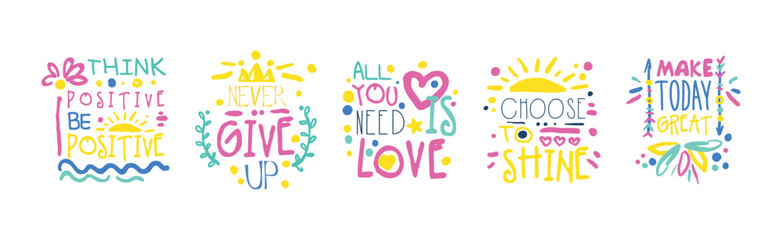 Motivational and Greeting Quote and Inscription as Inspiration Typography Vector Set