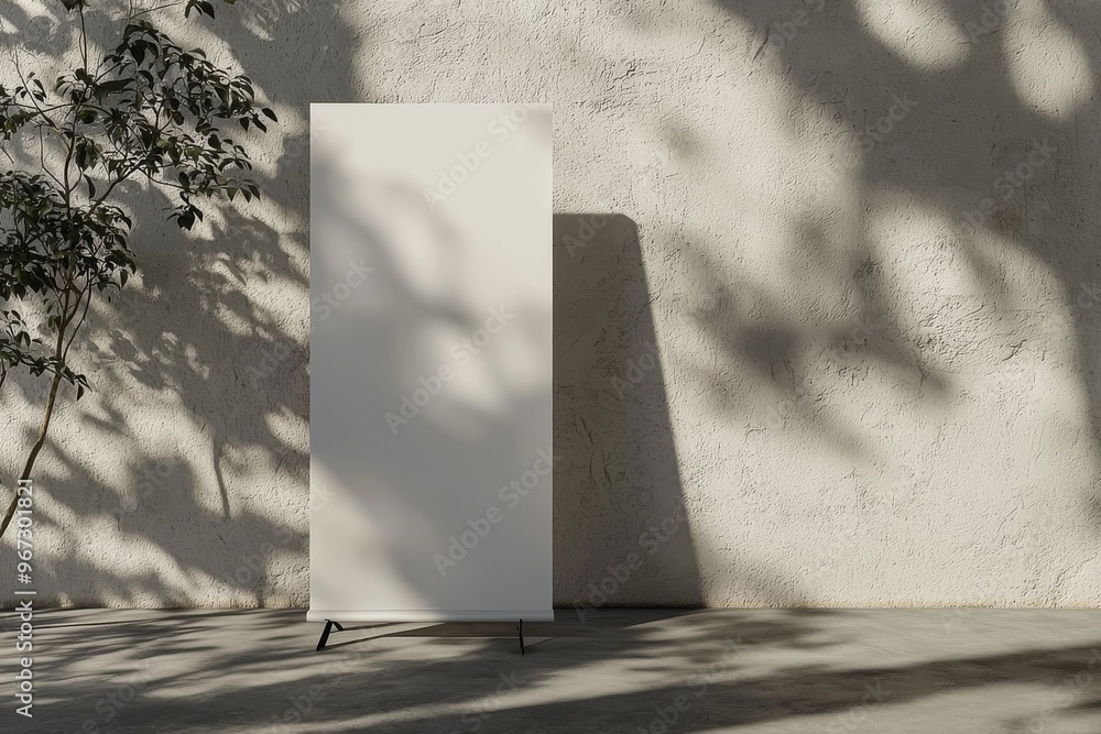 Poster 3d rendering of an empty white roll-up banner display, isolated.