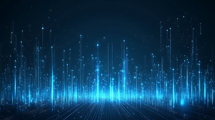 A vibrant abstract background featuring glowing blue particles and sparkling lines, creating a futuristic digital atmosphere.