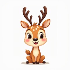 Fototapeta premium Cute Cartoon Fawn Illustration with Happy Expression, Perfect for Kids' Content and Animal-Themed Designs
