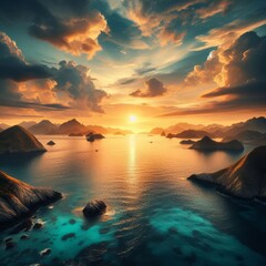 sunset over the sea isolated on white and transparent background, png
