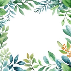 Foliage Frame. Vibrant Watercolor Leaves Border on White Background. Invitation, Greeting Card