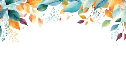 Foliage Frame. Vibrant Watercolor Leaves Border on White Background. Invitation, Greeting Card