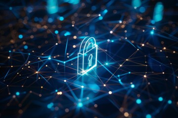 A glowing padlock icon set against a backdrop of interconnected lines and dots, epitomizing data security and protection in the digital realm.