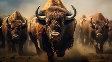 A photo of a herd of buffalo