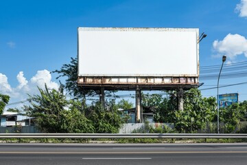 Fototapeta premium There is a blank label on the billboard in the building beside the elevated expressway