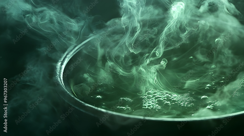 Wall mural green potion boiling in a cauldron with smoke