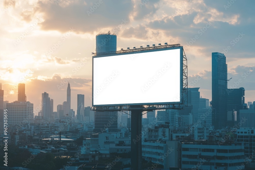 Aufkleber on the rooftop of a house is a large billboard with an empty space for a mock-up
