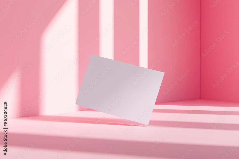 Aufkleber mockup of an empty universal gift card standing on a studio red background with shadows. designed fo