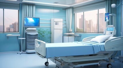 A photo of a hospital room with a TV