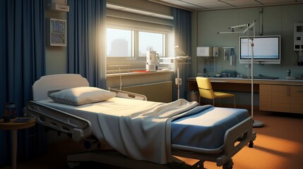 A photo of a hospital room with a TV