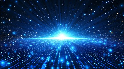 A vibrant explosion of blue light and shimmering particles creates a cosmic atmosphere, perfect for futuristic backgrounds.