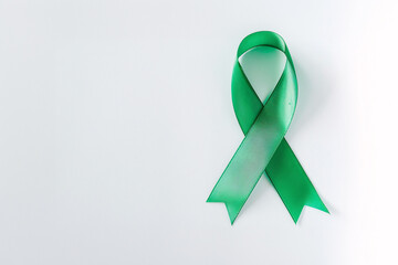 green ribbon of mental health awareness week on white background