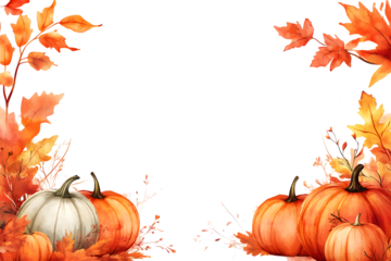 Autumn panorama and pumpkins colorful watercolor frame. Autumn. Vector illustration design.