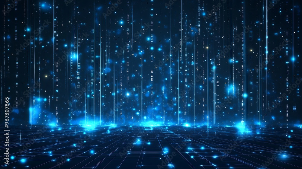 Poster abstract blue digital background with glowing particles and lines creates a futuristic atmosphere fo