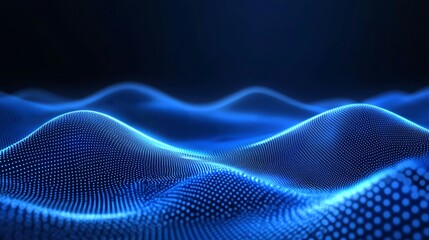 Fototapeta premium Abstract blue wave pattern showcasing smooth, glowing lines and dotted texture against a dark background, perfect for modern designs.