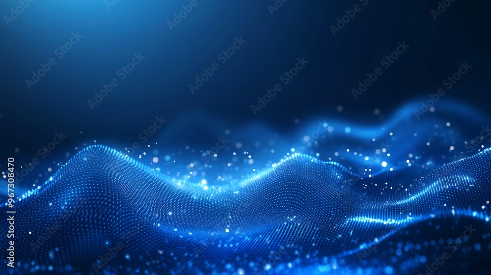Poster abstract blue wave with glowing particles creates a mesmerizing and tranquil digital background for 