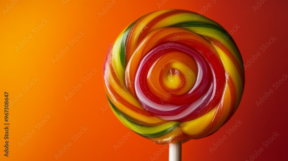 Aufkleber A close-up of a single lollipop with a swirl pattern, capturing its glossy surface and vibrant colors.