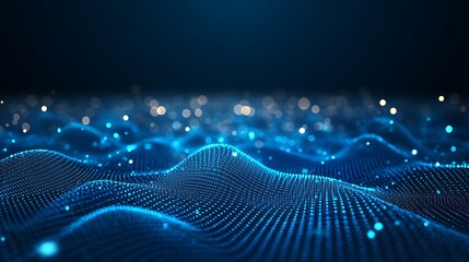 Abstract digital landscape featuring glowing blue waves and sparkling lights, perfect for technology and innovation themes.