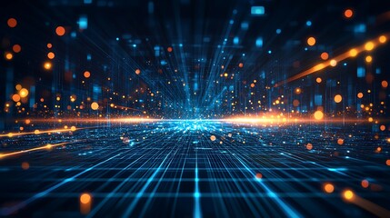 Obraz premium Abstract digital landscape featuring illuminated lines and data points, representing modern technology and connectivity.