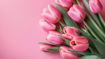 Obraz premium Beautiful Pink Tulips Arrangement on Colorful Background for Floral Decor and Gifts