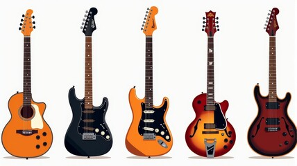 Colorful Illustration of Various Electric and Acoustic Guitars for Music Enthusiasts