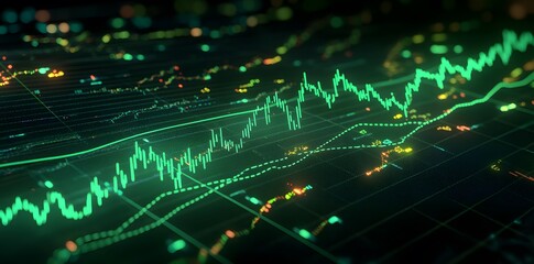 Digital Stock Market Chart with Green Lines
