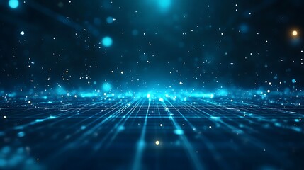 Fototapeta premium Captivating blue abstract background with glowing particles and grid pattern, perfect for technology, digital, and sci-fi themes.