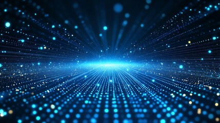 Fototapeta premium Captivating abstract background featuring luminous blue particles radiating outward, creating a depth effect and dynamic visual flow.