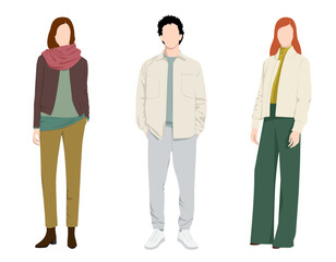 1512_Vector fashion illustration of two beautiful women and handsome man wearing various fashionable clothes