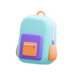 Childrens school 3d icon. School bag on transparent background. 3d style illustration.