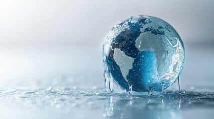 Melting globe symbolizing climate change, global warming, environmental crisis, and the urgent need for sustainable solutions and awareness. Copy space