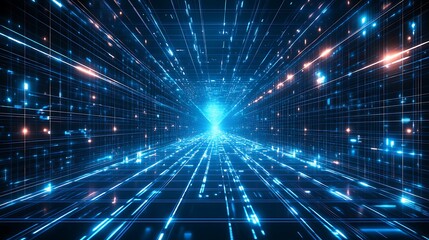 Obraz premium Dynamic blue light streaks create a futuristic visual effect, resembling a technological pathway into a digital universe.