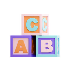 Childrens school 3d icon. Alphabetic cubes on transparent background. 3d style illustration.