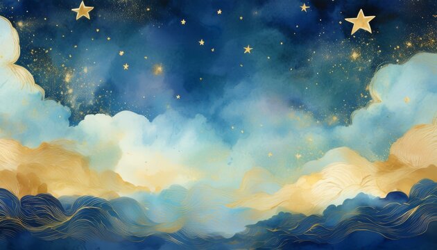 Fond bleu dor&eacute; avec des &eacute;toiles