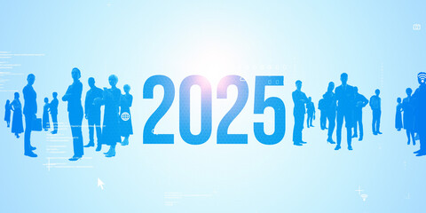Multinational People and Technology. 2025 New Year concept. New year's card 2025.