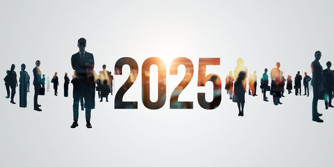 Multinational People and Technology. 2025 New Year concept. New year's card 2025.