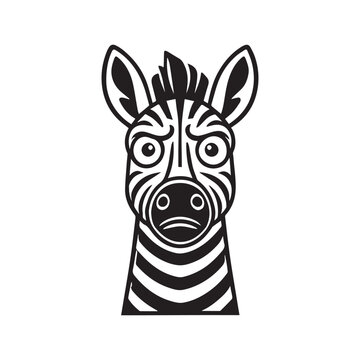 Zebra  face Outline Clipart - Zebra vector Illustration in black and white