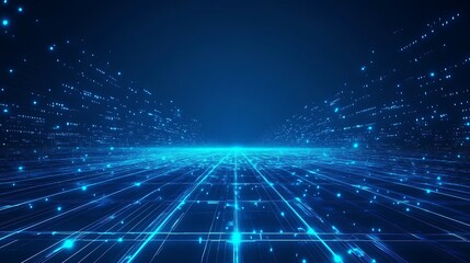 Fototapeta premium Futuristic blue digital landscape with glowing lines and particles, perfect for technology, data visualization, and abstract backgrounds.