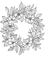 coloring page of leaves and flowers