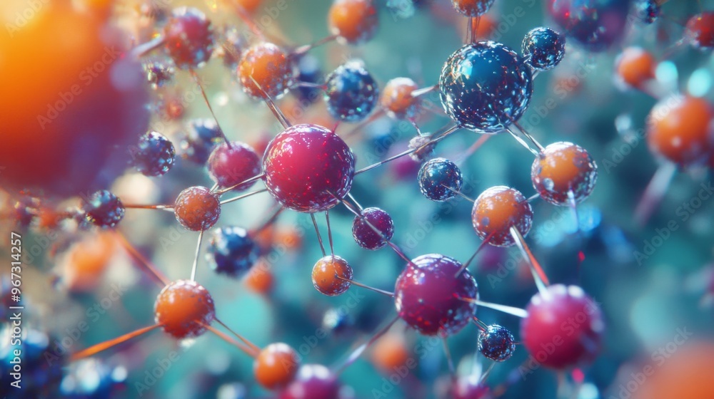 Poster a conceptual image of atoms and molecules forming a lattice structure, emphasizing their arrangement
