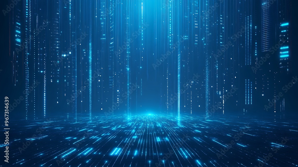 Poster futuristic digital background featuring blue glowing lines and data streams. ideal for technology an