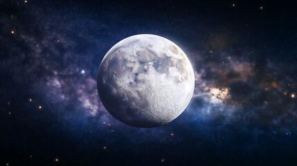 Fototapeta premium A planet or moon, beautiful view of the galaxy, Large planet with strange whitish surface in the galactic core. Shows a huge white planet, background with different stars