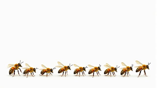 "Close-Up Illustration of Honey Bees in a Row with White Background â€“ Ideal for Educational and Nature-Themed Projects"