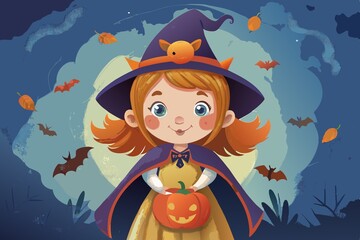 halloween witch with pumpkin