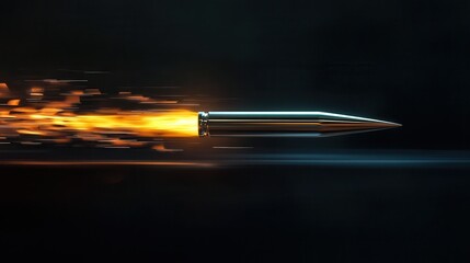 Fototapeta premium Hyperrealistic Bullet in Motion with Futuristic Lighting and Speed Trail on Dark Background - Digital Art Highspeed Photography