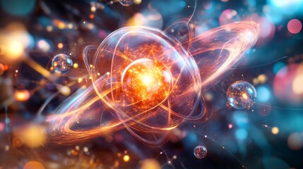 Fototapeta premium A digital visualization of an atom with highlighted electron shells, providing a clear view of the different energy levels in an atom.